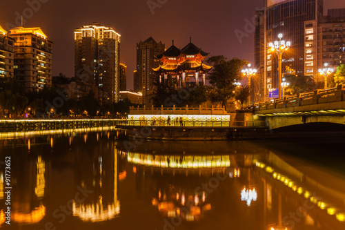 Night view of Hejiang Pavilion in Chengdu