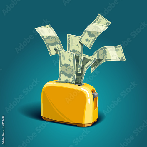Toster baking money. Vector illustration