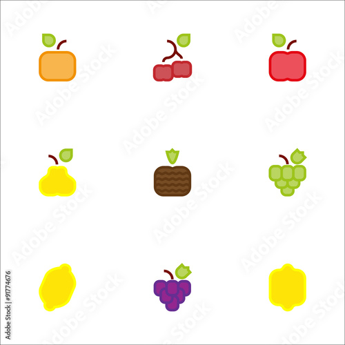 Square fruit icons color