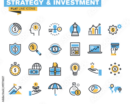 Trendy flat line icon pack for designers and developers. Icons for strategy, investment, finance, banking, insurance, funding and payment, for websites and mobile websites and apps. 