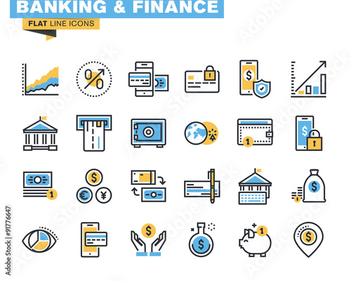 Trendy flat line icon pack for designers and developers. Icons for banking, finance, online payment, savings, internet payment security, for websites and mobile websites and apps. 