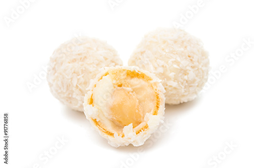 White Chocolate Candy With Coconut Topping photo
