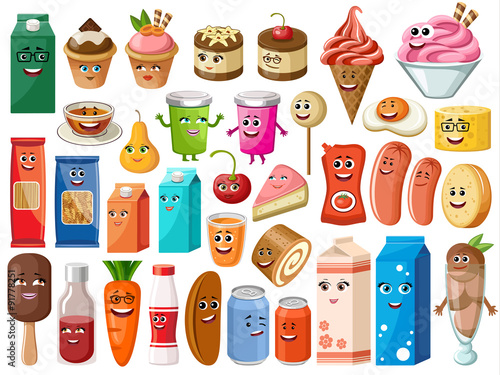 Funny cartoon products with faces