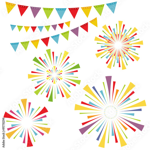 Vector fireworks and garlands