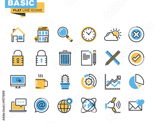 Trendy flat line icon pack for designers and developers. Basic icons for websites and mobile websites and apps. 