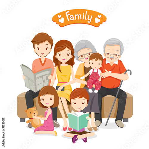 Happy Family Siting on Sofa and Floor, Relationship, Togetherness, Vacations, Holiday, Lifestyle