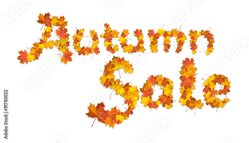 Words Autumn sale made of bright maple leaves