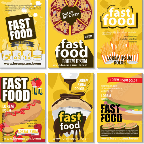 Fast Food Poster Design Set - Vector Illustration