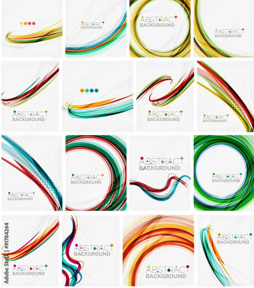 Set of abstract backgrounds. Circles, swirls and waves with Set of abstract backgrounds. Circles, swirls and waves with