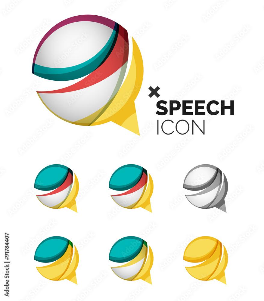 Fototapeta premium Set of abstract speech bubble and cloud icons, business logotype