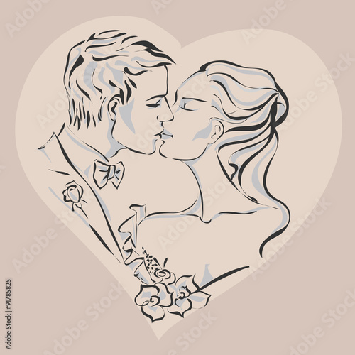 Wedding Day invitation with bride and groom vector illustration