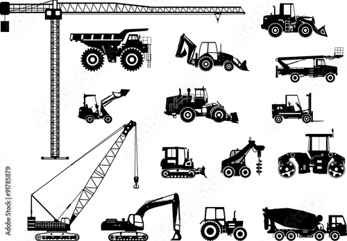 Set of heavy construction machines icons. Vector illustration
