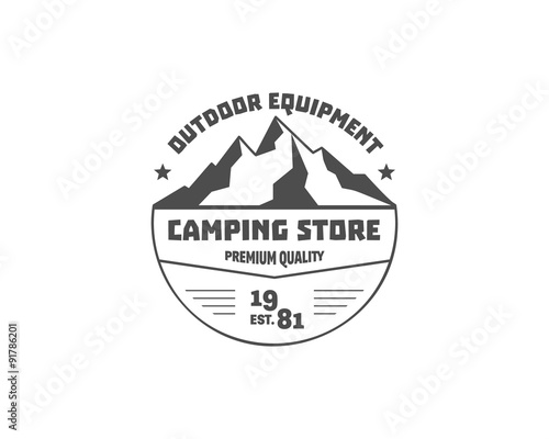 Vintage mountain camping store badge, outdoor logo, emblem and