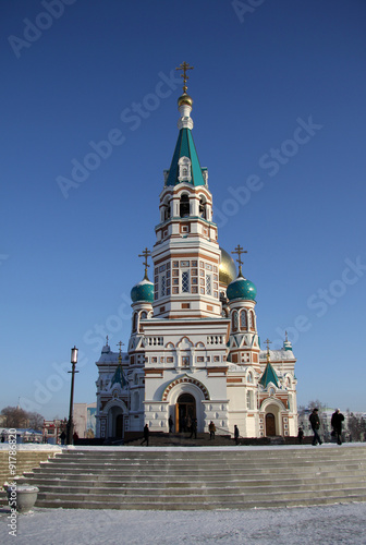 OMSK, RUSSIA - JANUARY 7, 2011: Holy Assumption Cathedral (Dormition Cathedral) on Cathedral Square in Omsk