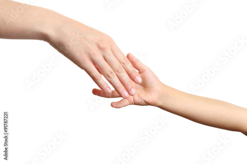 Women and children hand on the white background