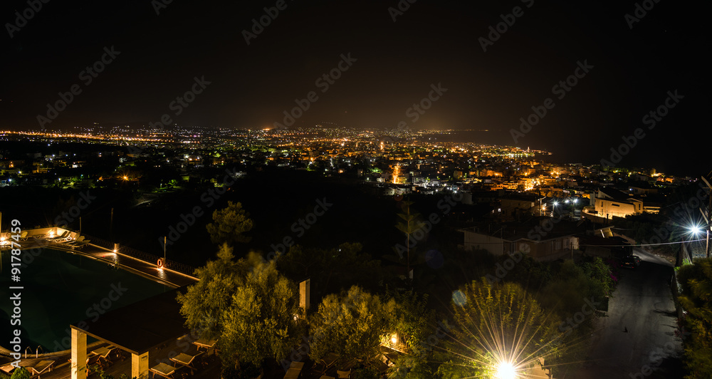 Night view on panorama of Chania city on Crete island