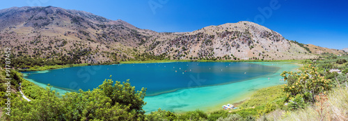 Panorama of lake Kournas on Crete island, Greece