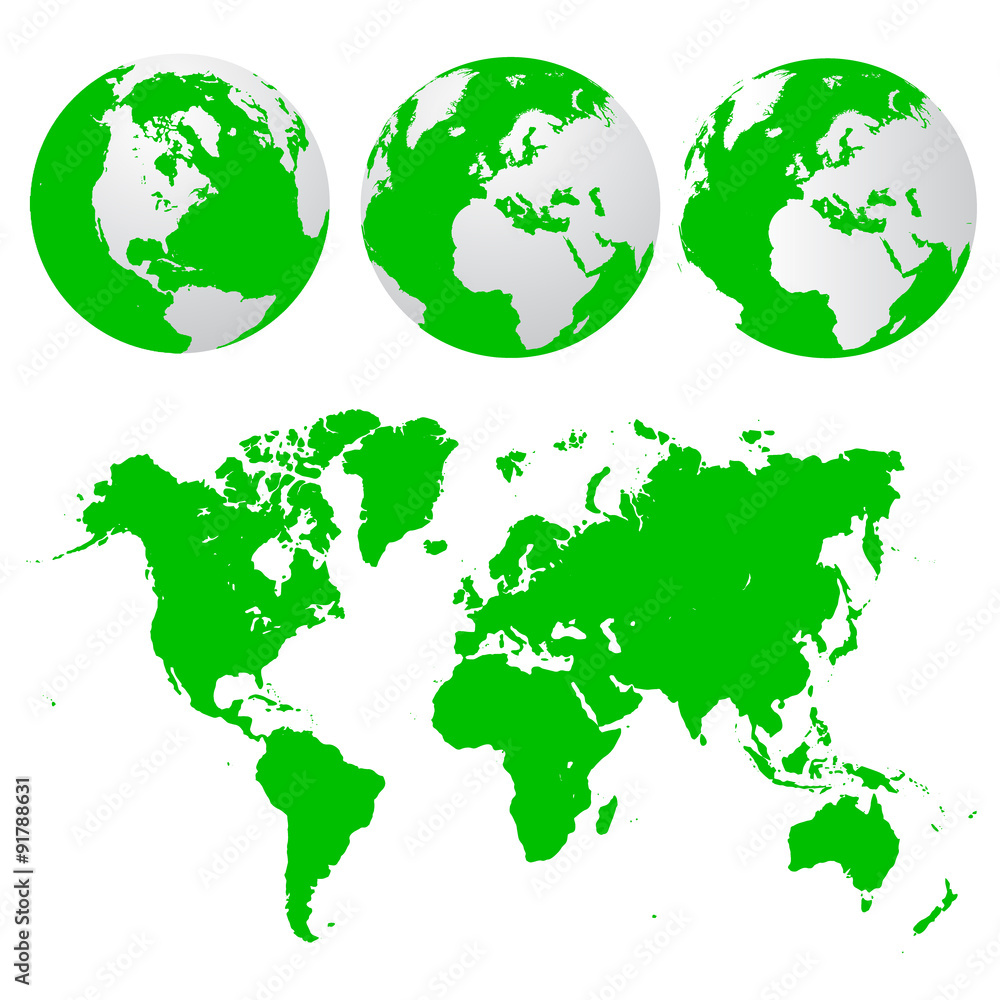 Earth, globes, set, world map, vector illustration in flat design for web sites, Infographic design