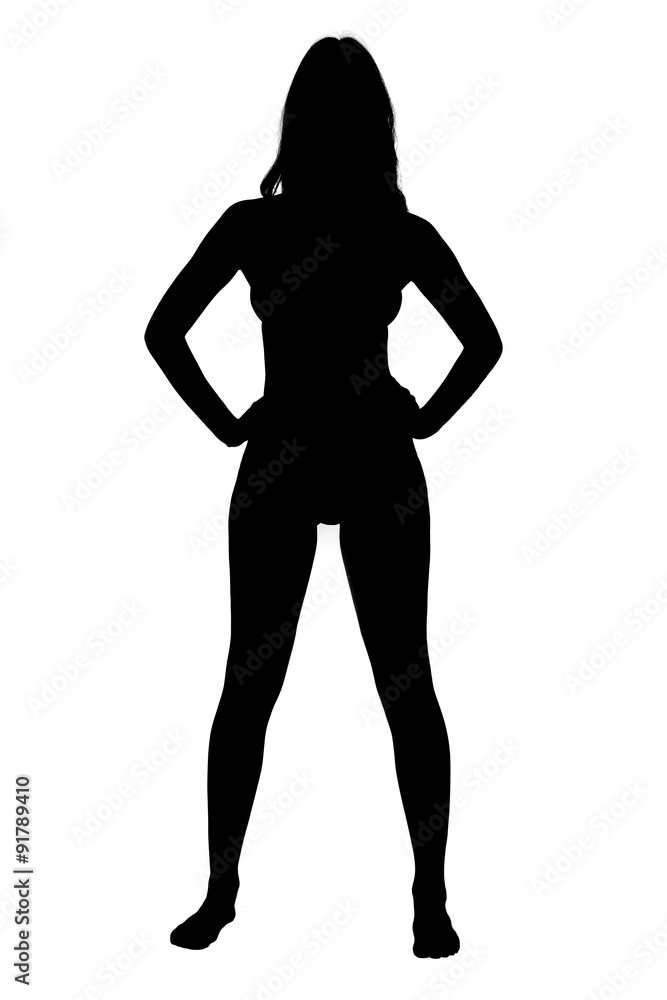 Portrait of silhouette of beautiful young nude woman. Isolated on white.