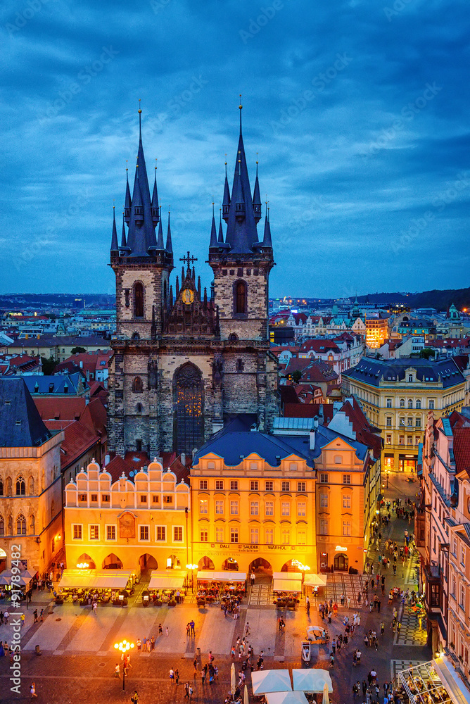 Prague Old town square, Tyn Cathedral - obrazy, fototapety, plakaty 