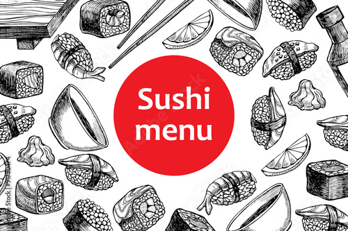 Vector vintage sushi restaurant menu illustration.