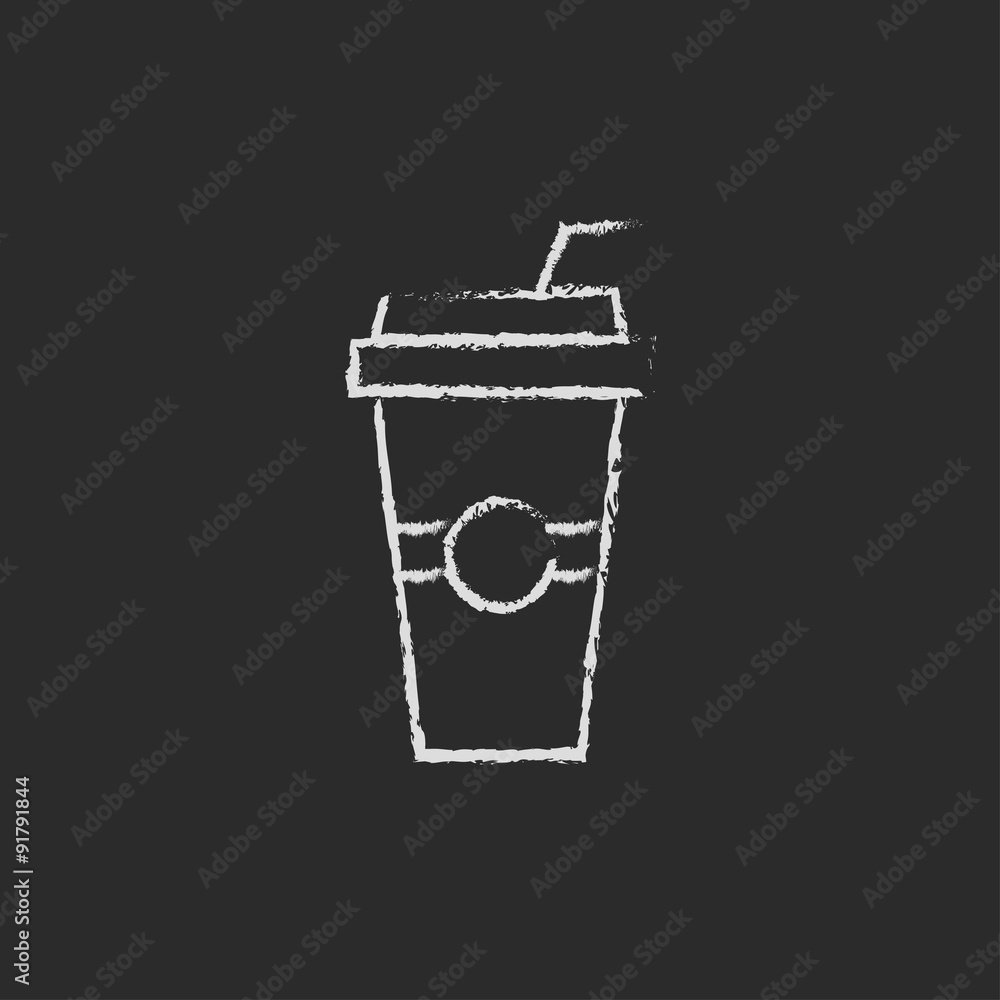 Disposable cup with drinking straw icon drawn in chalk.