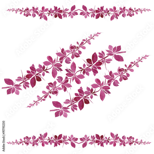watercolor original floral pattern with purple twig. botanical decoration