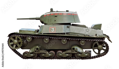 Old Soviet tank T-26 isolated on white