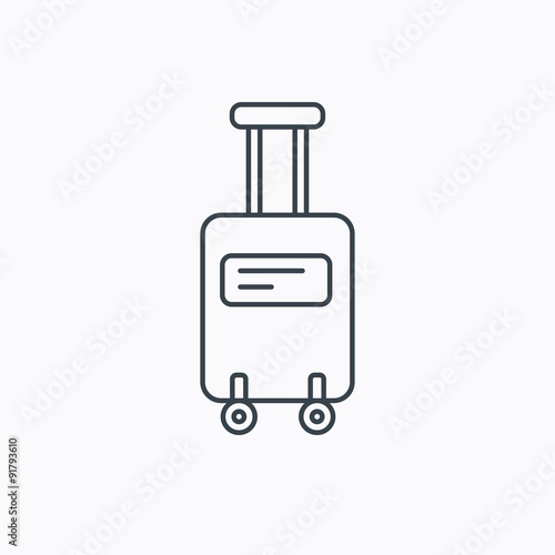 Suitcase with wheels icon. Travel baggage sign.