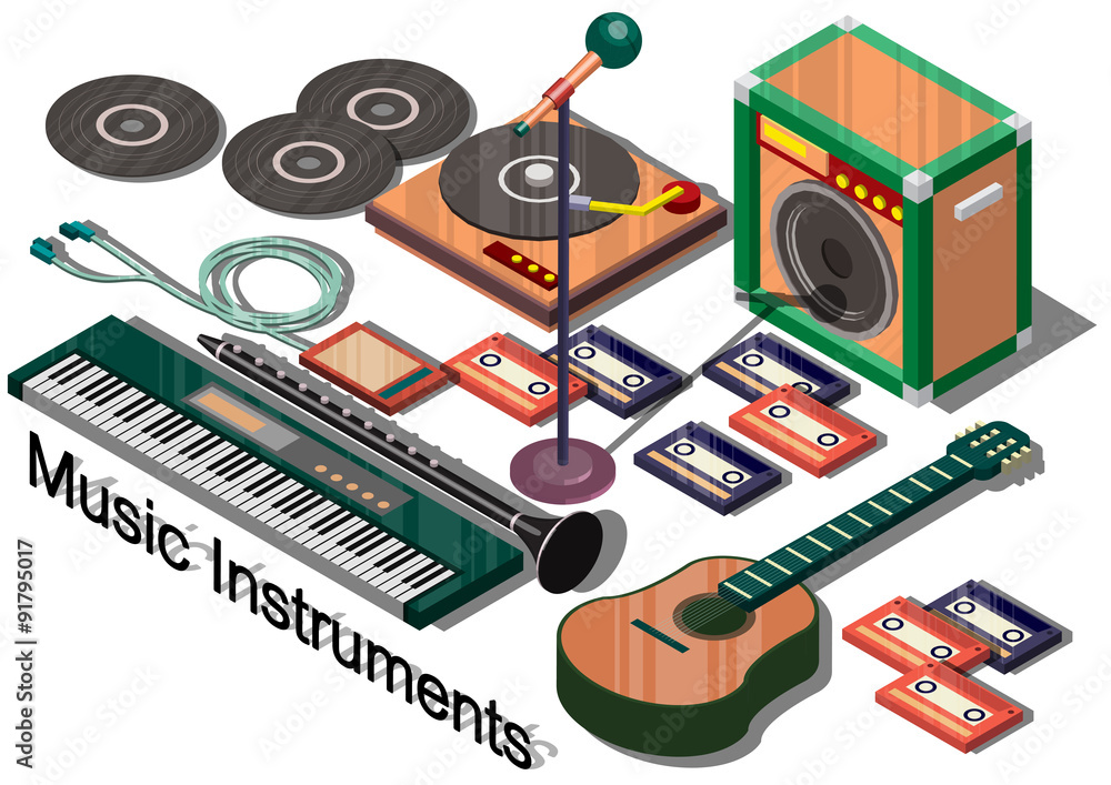 illustration of info graphic music instruments concept in isometric graphic