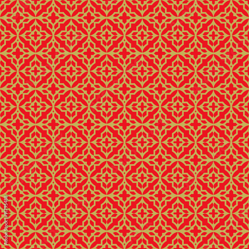 Golden seamless Chinese style lattice cross diamond geometry pattern background.
