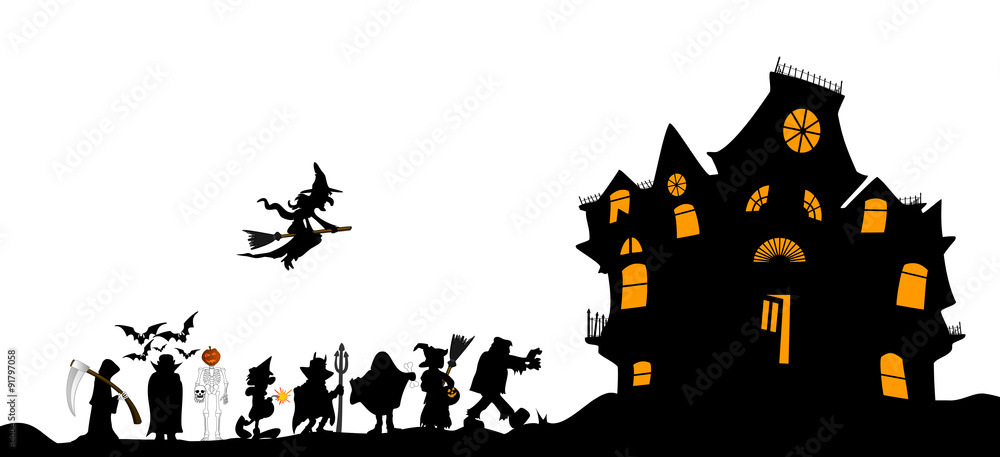 Obraz premium halloween walk with haunted house
