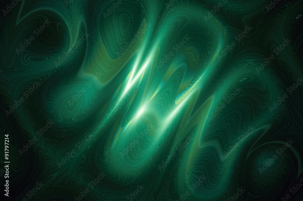 Neon ghosts - in dark jade. Abstract squiggly bright color shiny pattern. - obrazy, fototapety, plakaty 