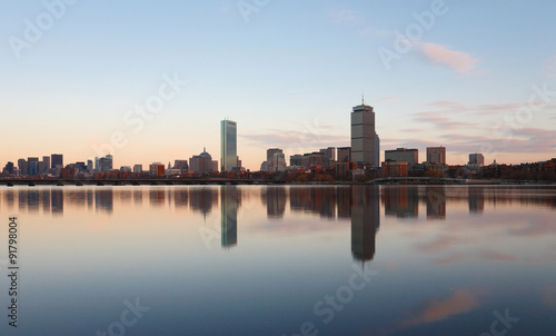 Boston Skyline Showing Charles River and John Hancock Building at Sunset 