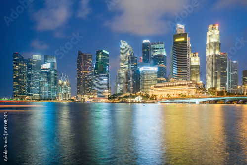 Singapore skyscapers in marina bay at night