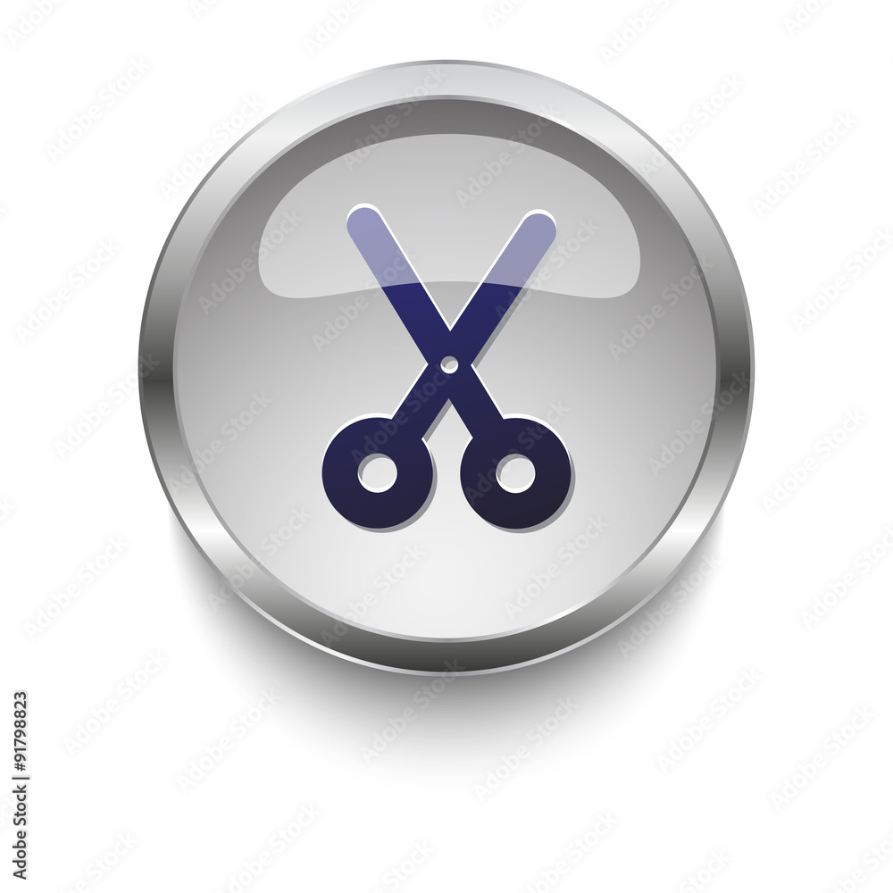 Scissors dark blue vector icon on a glossy glass button with chr Scissors dark blue vector icon on a glossy glass button with chr