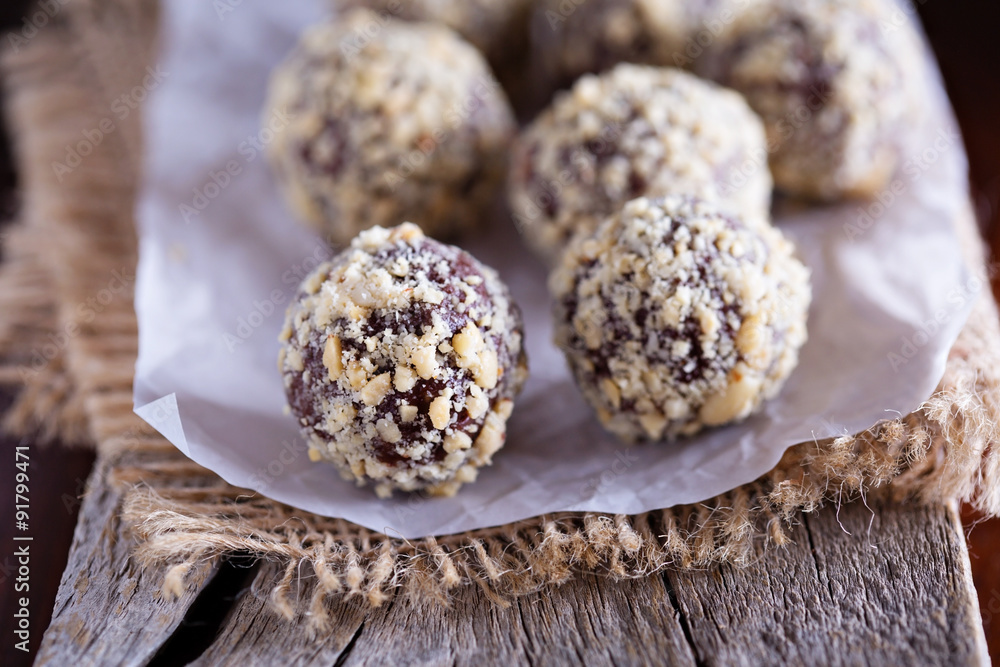 Fototapeta premium Chocolate truffles with peanut butter