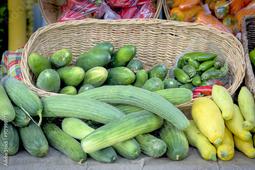 Farm fresh food in a basket at a local market