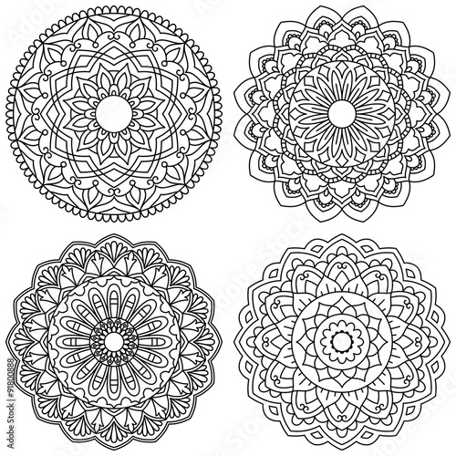 Set of ethnic round ornaments. Mandala.