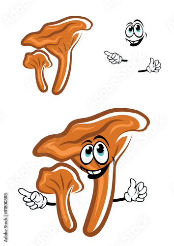Cartoon chanterelle mushroom with happy face