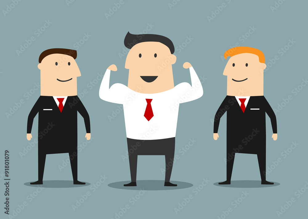 Cartoon powerful businessman with bodyguards Cartoon powerful businessman with bodyguards