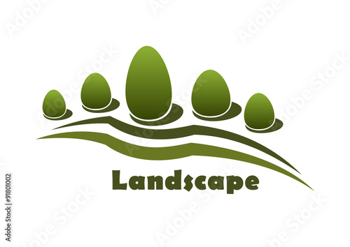 Park garden landscape icon with bushes and trees