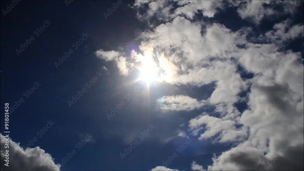 Sun shining through clouds, blue sky, time lapse
Sun shining through clouds, blue sky, time lapse