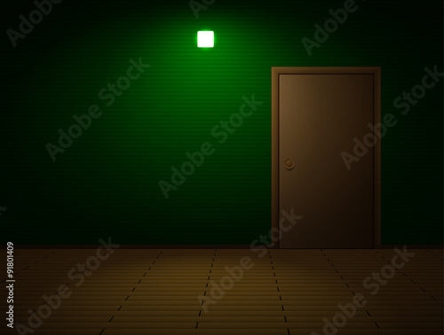 Very dark room with door