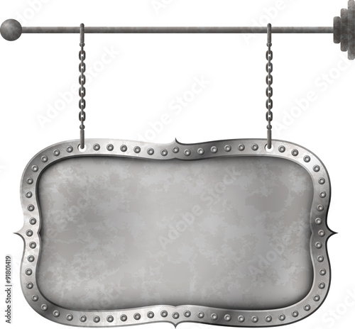 Light metal signboard on chains
