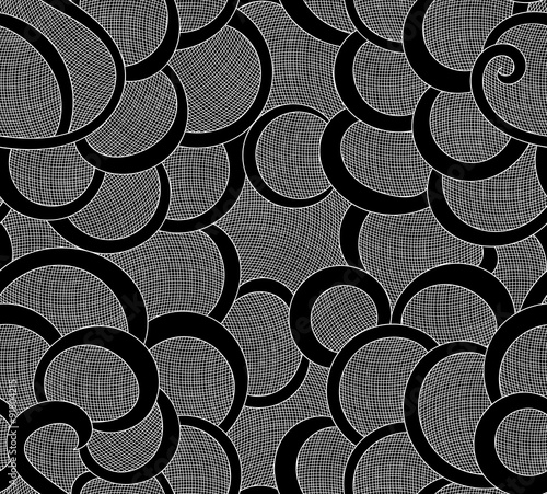 Abstract vector seamless pattern with curling lines and grid. Decorative endless texture