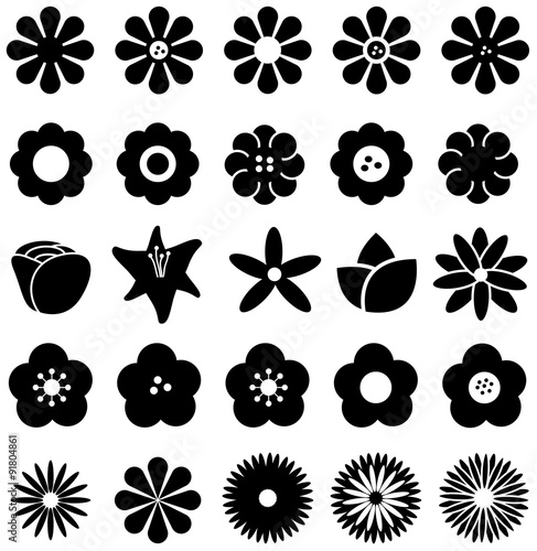 Flower such as rose tulip sunflower daisy and other silhouette icon set, create by vector 