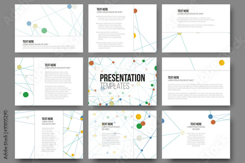 Set of 9 templates for presentation slides. Molecule structure