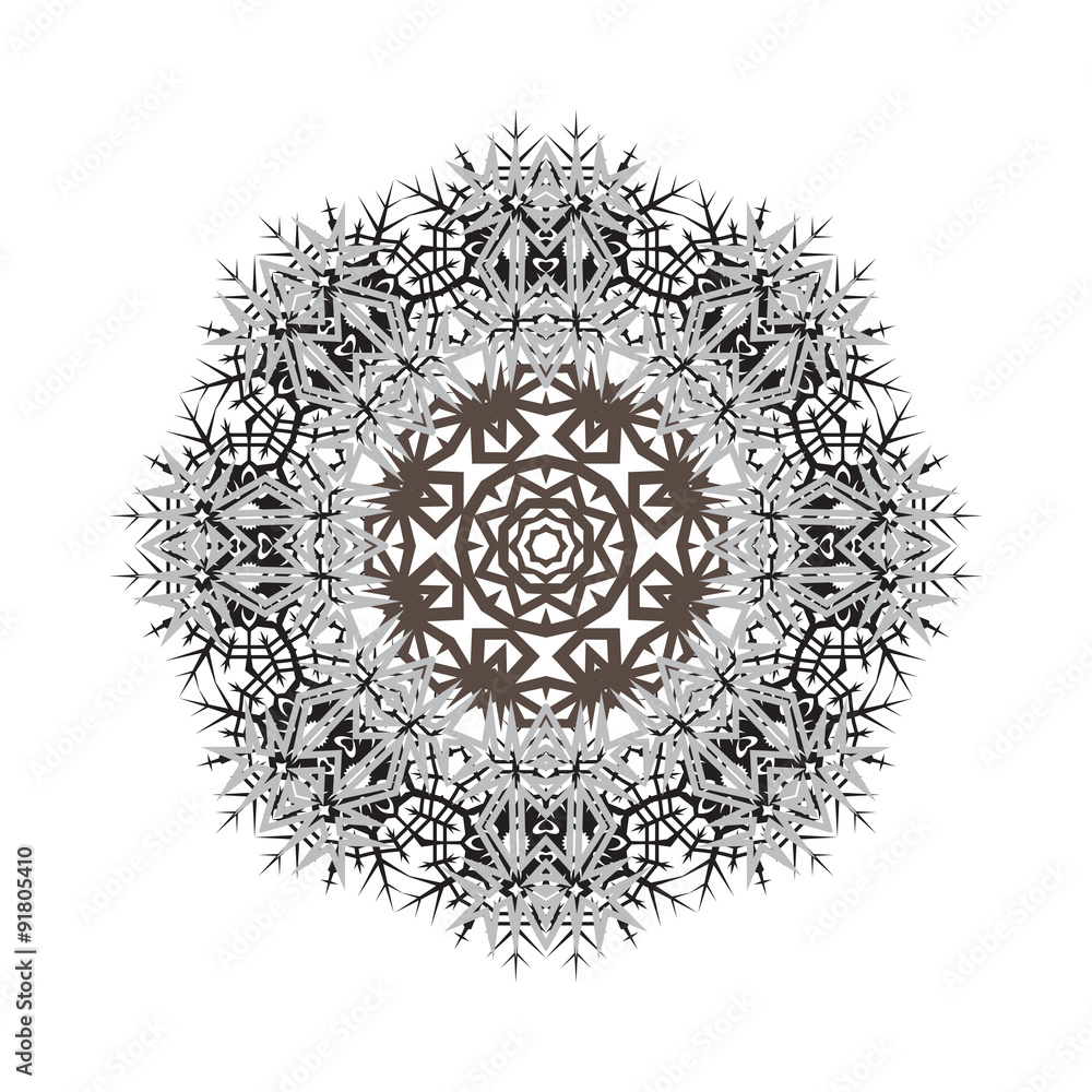 Round ornamental vector shape, pattern of snowflake isolated on
