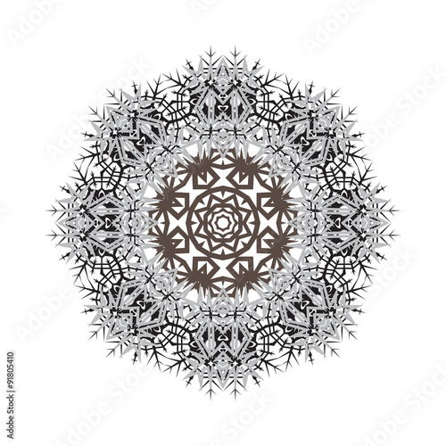 Round ornamental vector shape, pattern of snowflake isolated on
